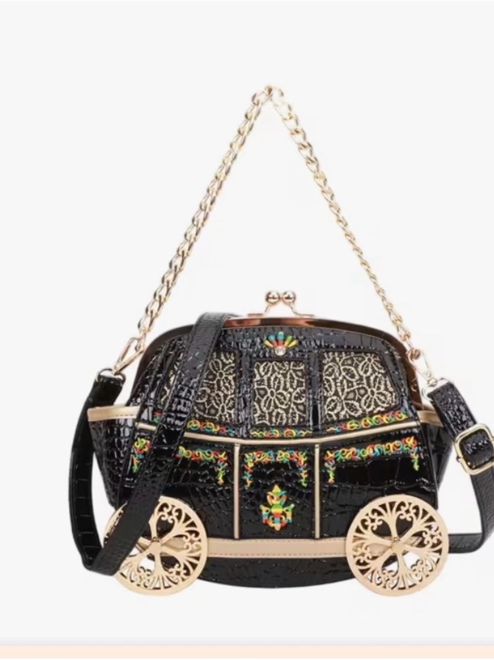 Vintage Style Horse Carriage Bag White Chain Crossbody Statement Purse - Picture 4 of 6